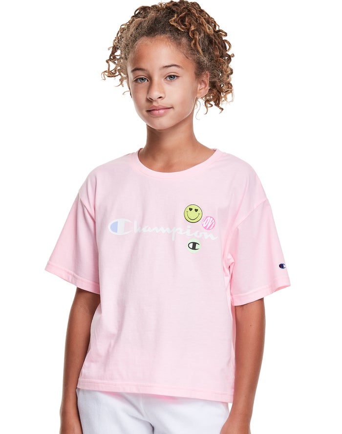 Tricou Champion Boxy Smiley Face Fete Roz - Romania KXVDMEN-48